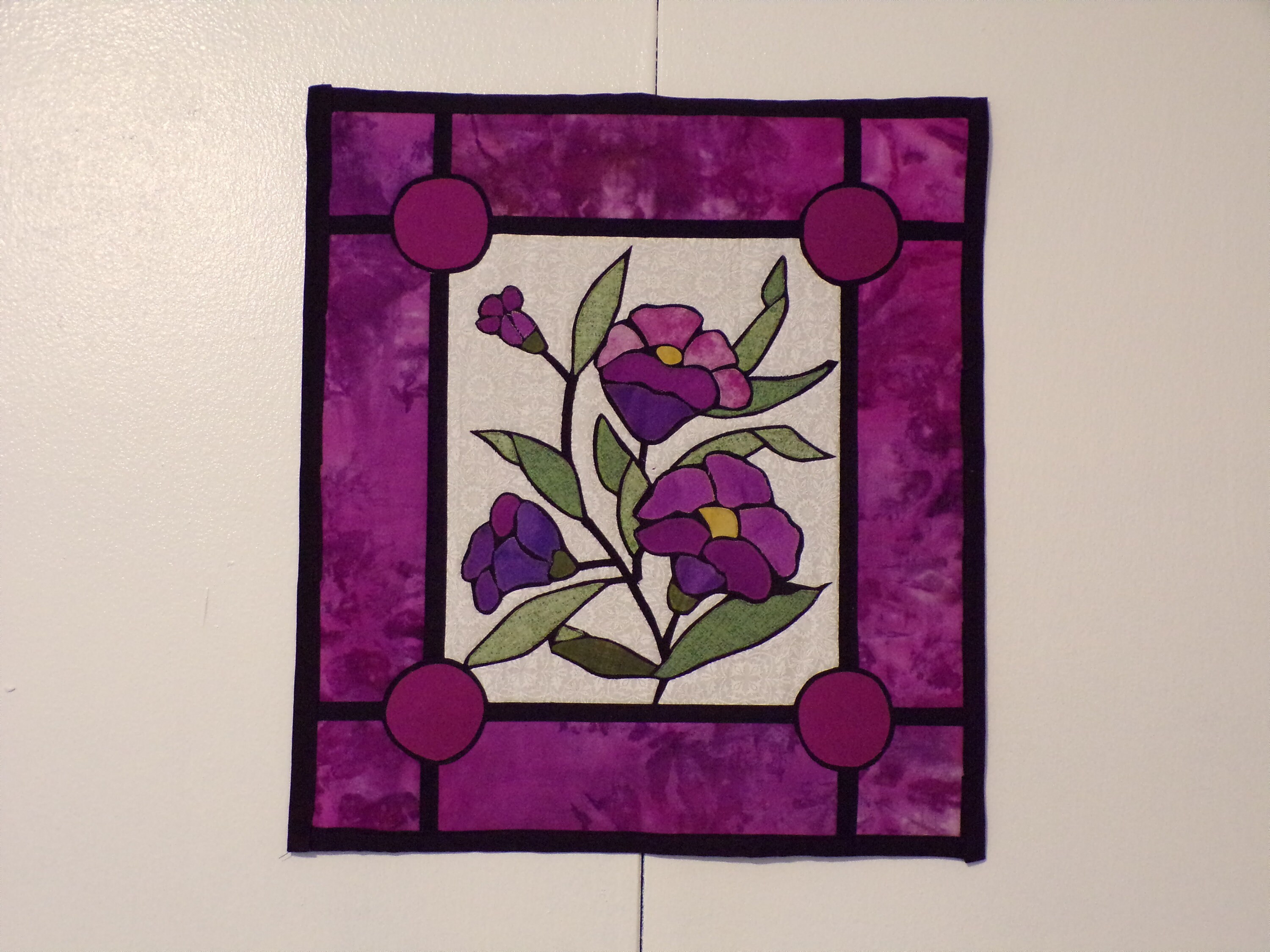 Wall Art, Quilted Wall Art, Stained Glass Wall Art, Purple Floral
