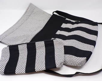 Quilted Black and White Striped Purse and Makeup Bag Set