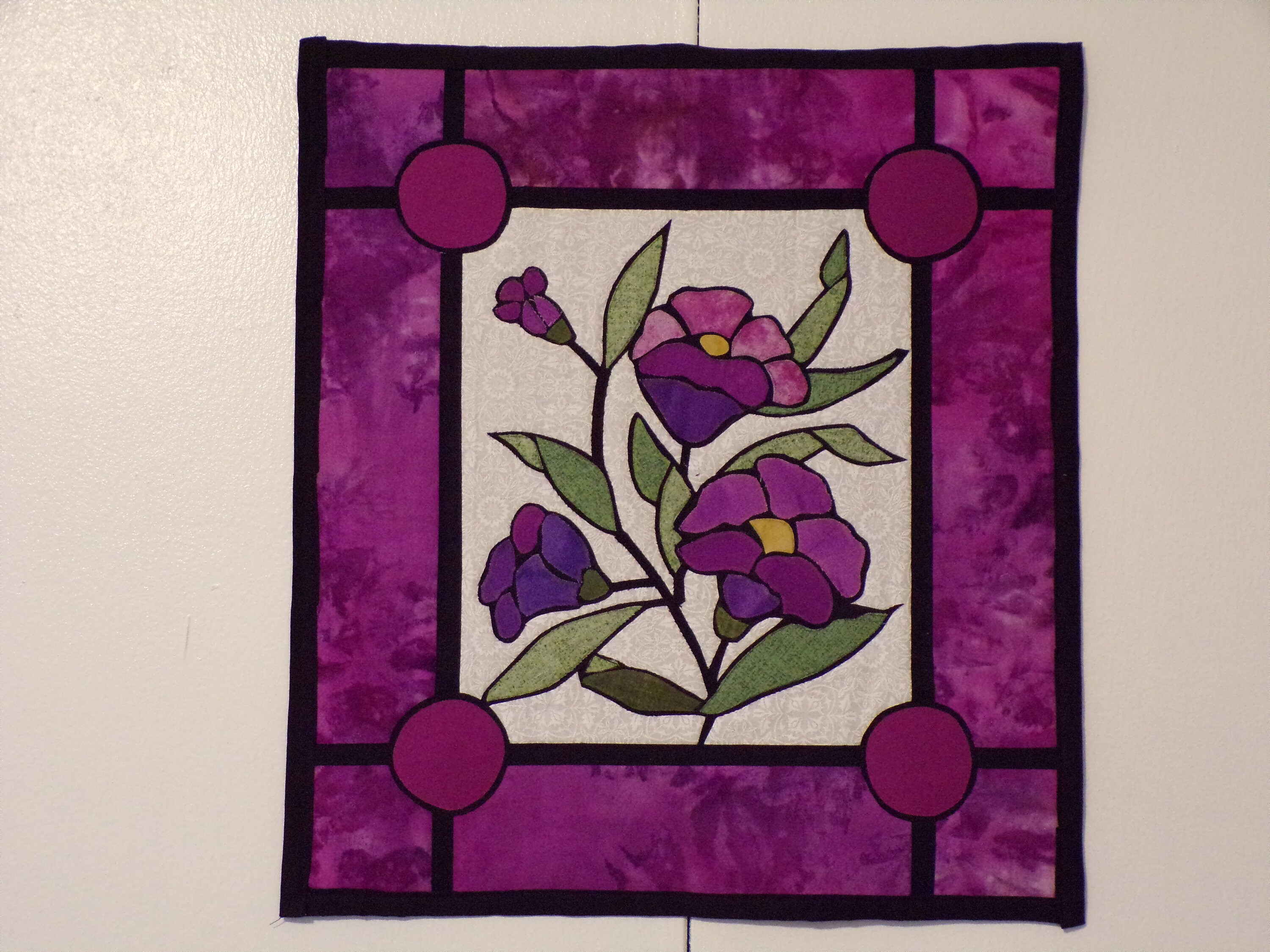 Wall Art, Quilted Wall Art, Stained Glass Wall Art, Purple Floral