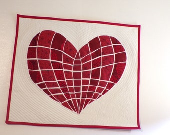 Quilted Mosaic-Like Heart Wall Hanging, Quilted Heart Wall Art - 19.5" wide x 16.5" tall