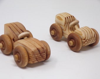 New Improved Pocket Racers II - Small wooden race cars for babies and toddlers