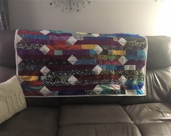 Scrappy Quilt - 46" wide x 61" long, Recycled Fabric Quilt
