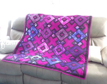 Handmade Baby Quilt/Lap Quilt in Glorious Shades of Burgundy and Purples with Black - 60" x 48"