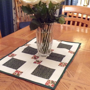 Holiday Quilted Table Runner – 26 in x 17.5 in - Christmas Table Topper - Quilted Holiday Table Decor