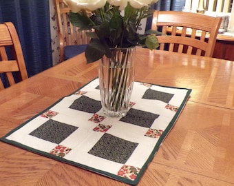 Holiday Quilted Table Runner – 26 in x 17.5 in - Christmas Table Topper - Quilted Holiday Table Decor