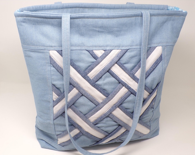 Featured listing image: Repurposed Denim Lattice Design Tote Bag