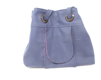 Navy Denim Drawstring Purse with Grommets - "Wendy" Purse