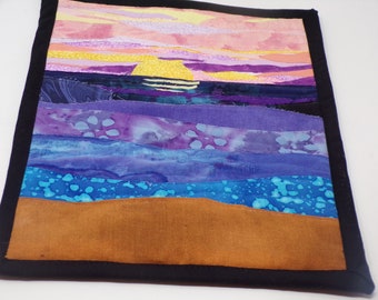 Sunset Sky Applique Wall Hanging, 12" x 9" - Small Wall Art, Quilted Wall Art