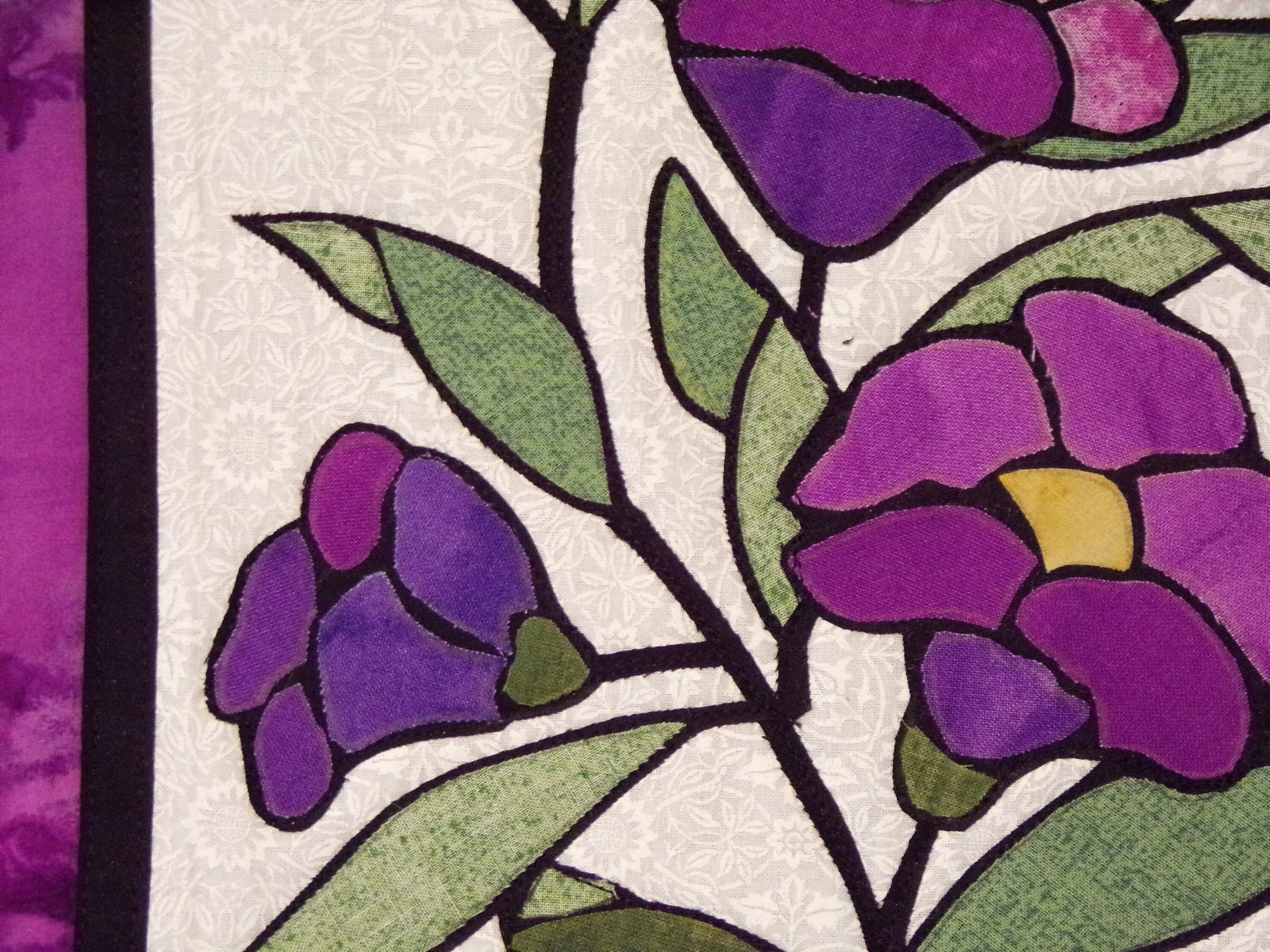 Wall Art, Quilted Wall Art, Stained Glass Wall Art, Purple Floral Stained Glass Art