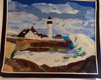 Lighthouse Wall Art - Fiber Art - Quilted Wall Art