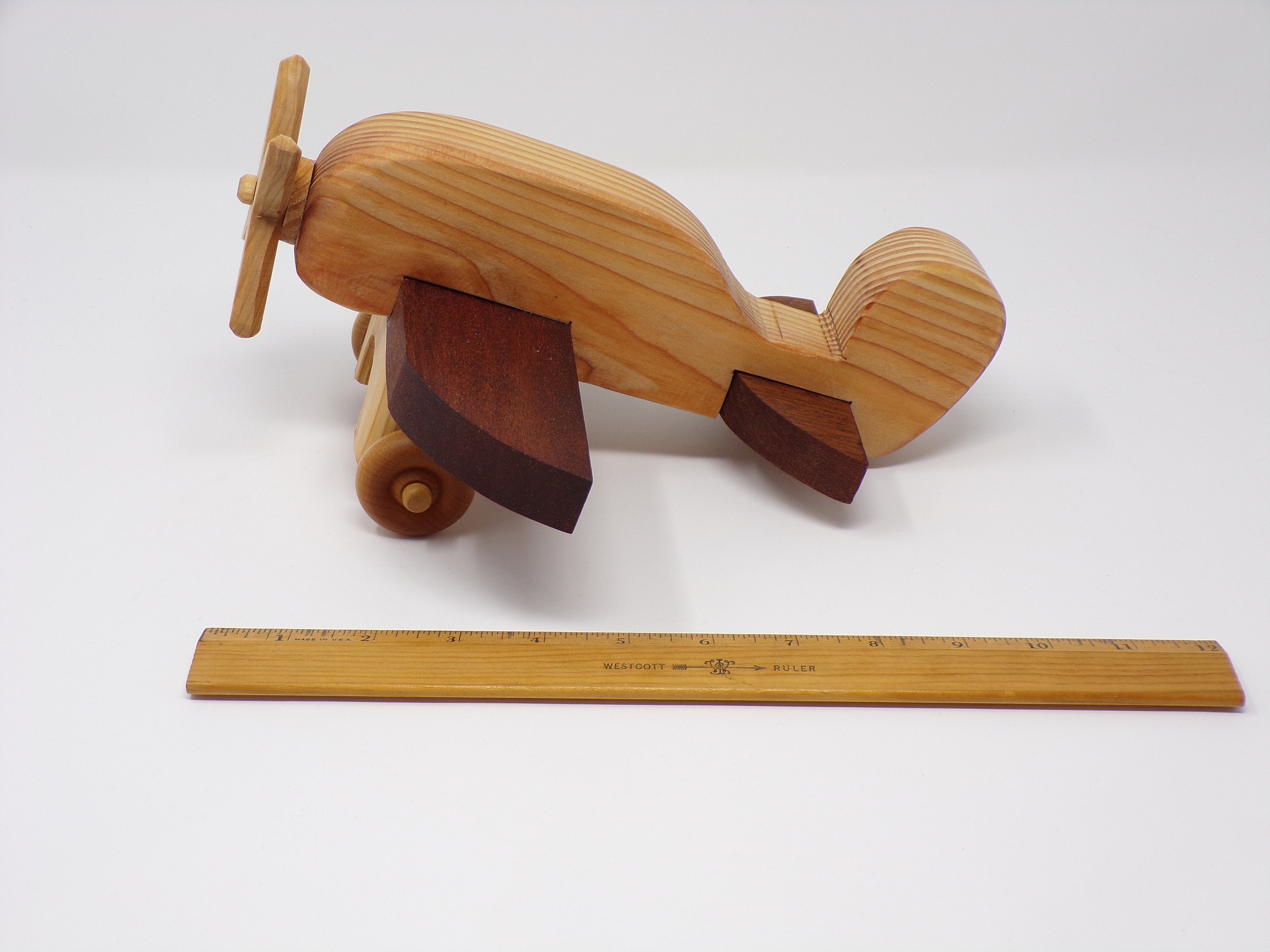 Handcrafted Wooden TwoTone Airplane, Toddler Wooden Airplane, Vintage