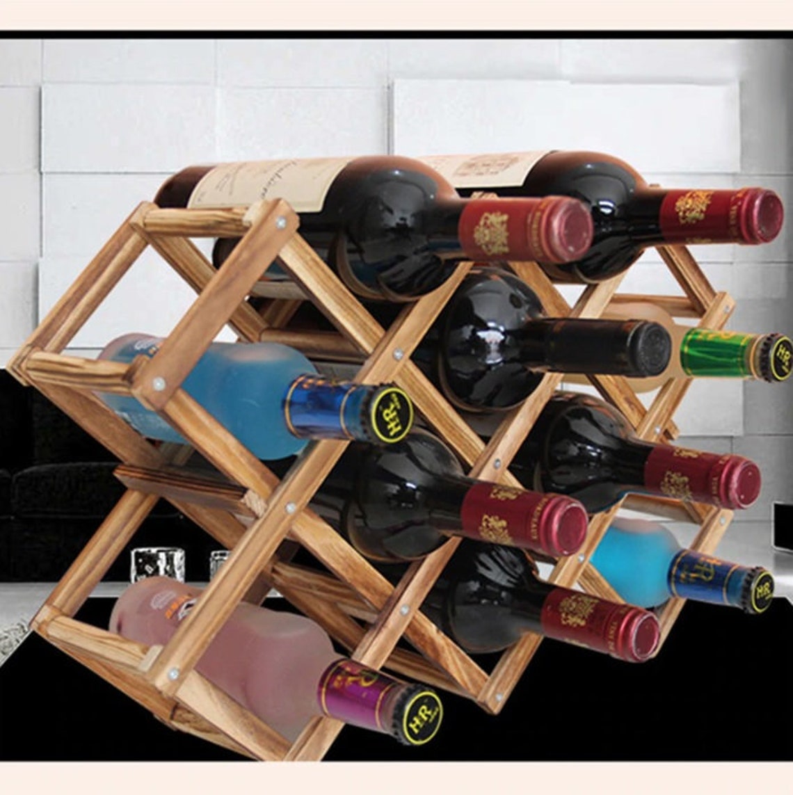 Classical Wooden Red Wine Rack Beer Foldable 10 Bottle Holder Etsy