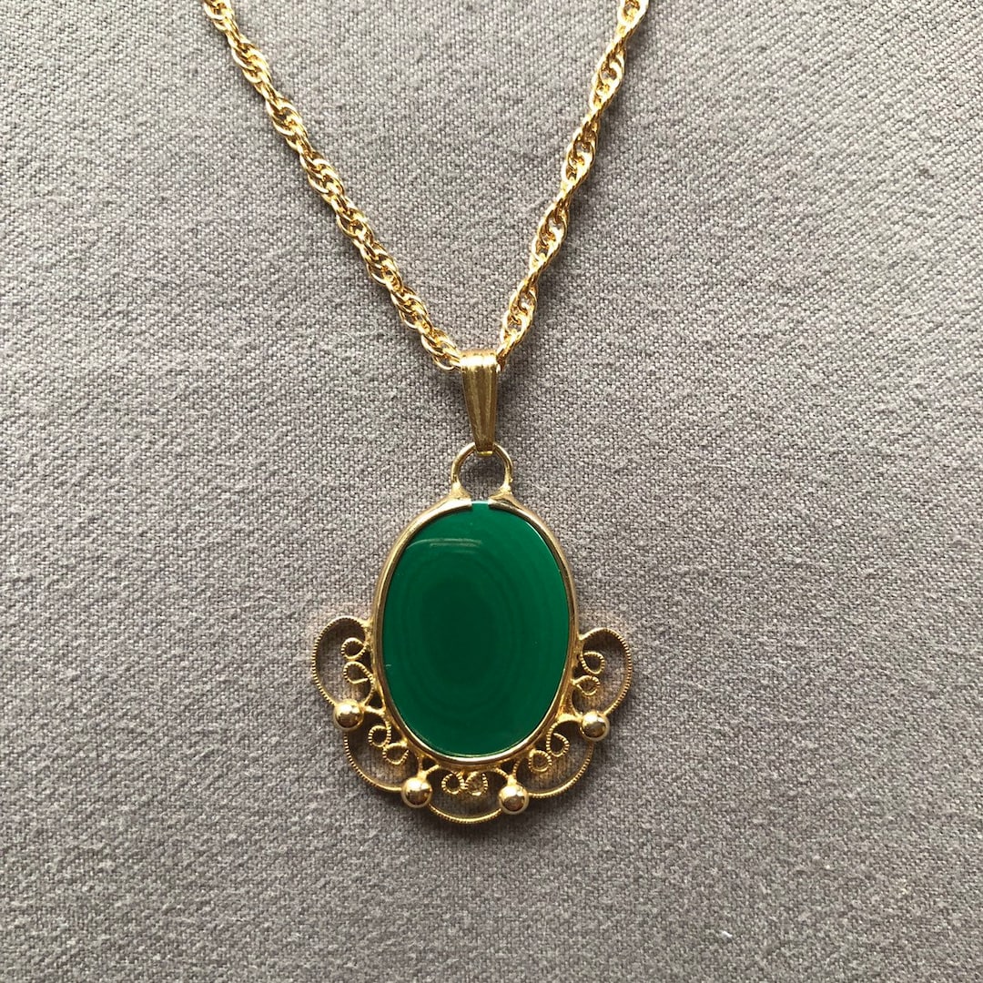 Vintage Gold Filled Pendant With Malachite Etsy