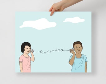 Listening Art Print | Graphic Wall Art | Color Illustration | Minimalist Art | Modern Wall Art | Mindfulness Art | Inspirational Art