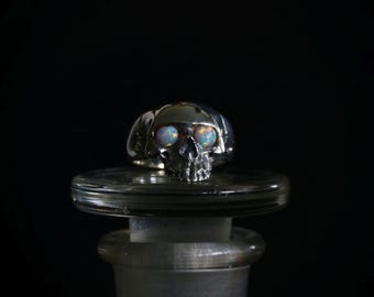 Small Anatomical Opal Eye Skull Ring gothic silver jewellery