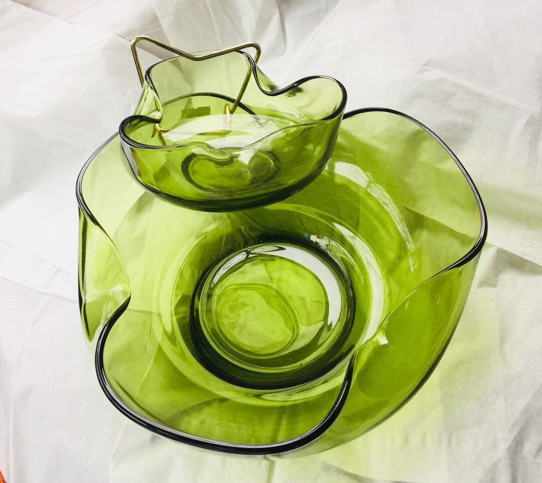 Vintage Glass Chip & Dip Bowl Set. Etsy