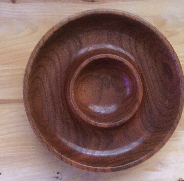 Vintage wooden chip and dip bowl. Etsy