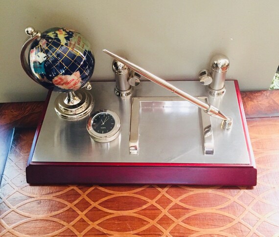 Wood Chrome Desk Organizer Set Etsy