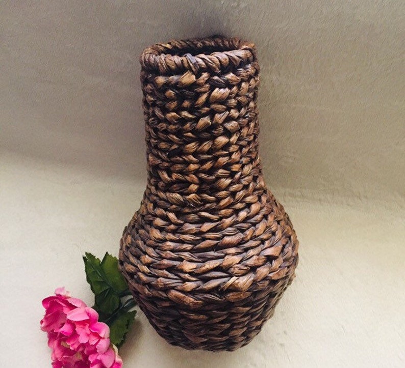 Vintage Large Wicker Vase Woven Rattan Etsy