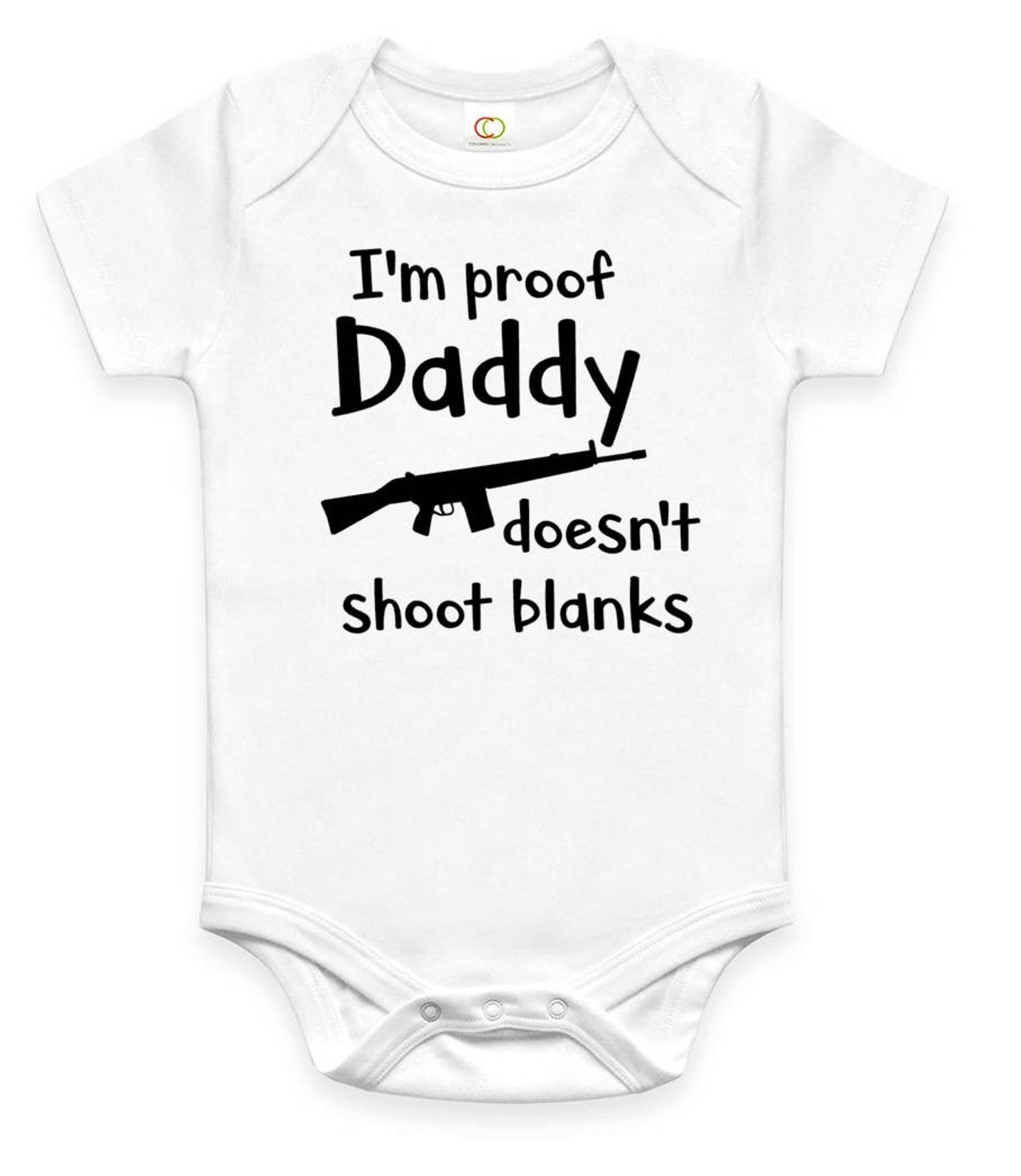 "Proof Daddy Doesn't Shoot Blanks" Funny 2A Baby Romper - Unisex Infant Onesie