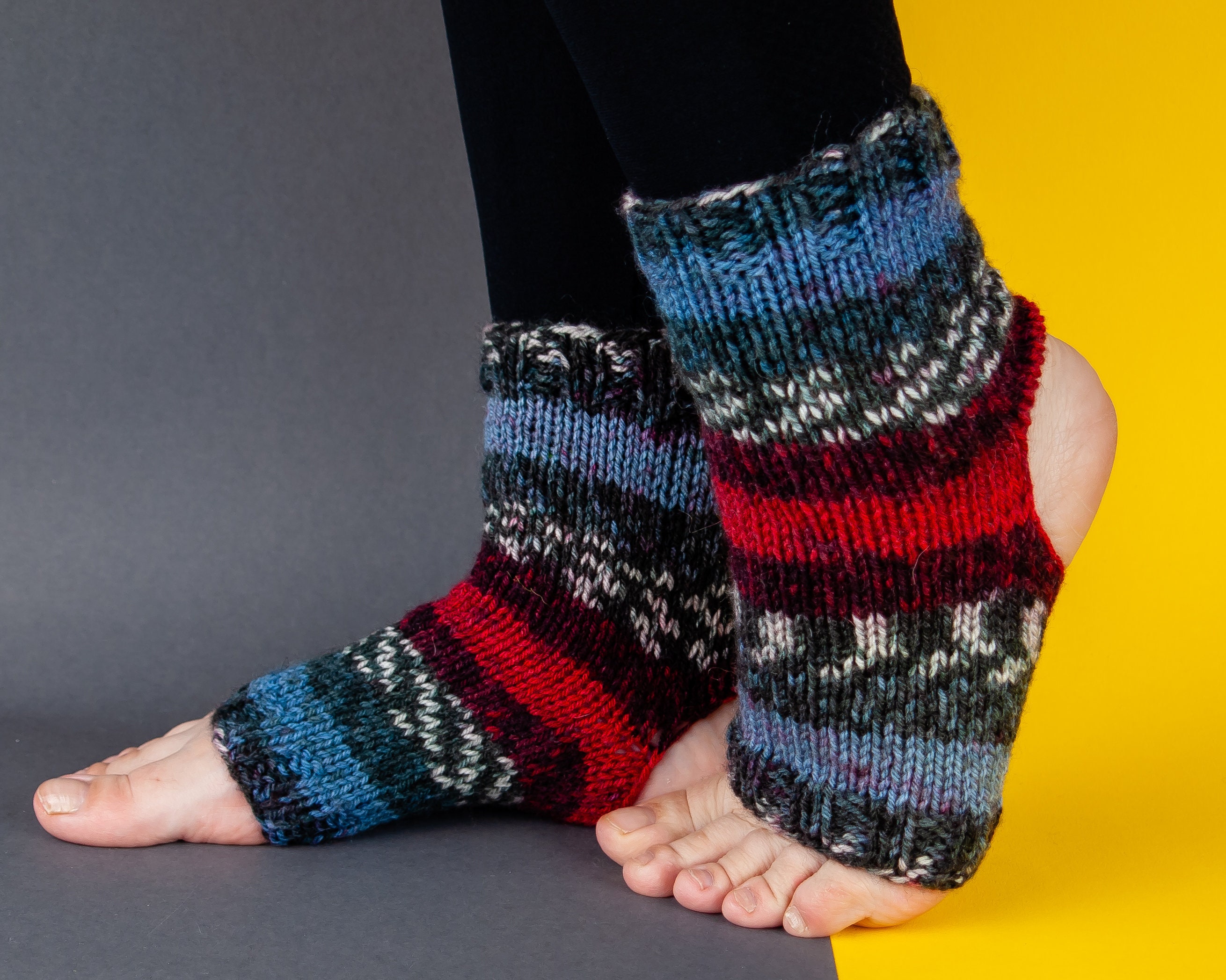 Colorful open toe yoga sock knit. Stripped flip flop socks for Etsy