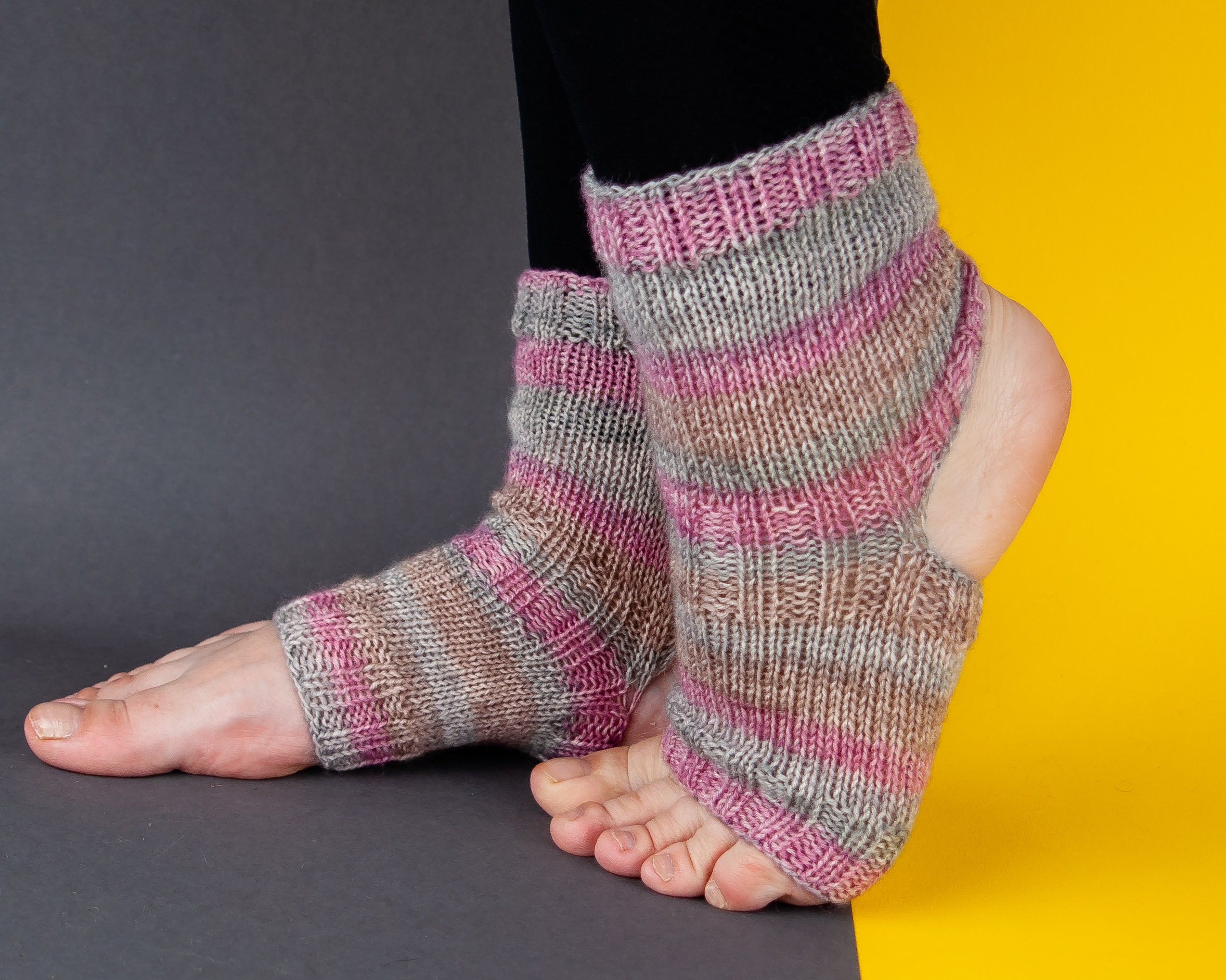 Wool yoga socks knit. Striped toeless flip flop socks for Etsy