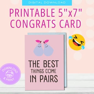 Carte de naissance de jumeaux, carte postale de bienvenue de jumeaux, félicitations pour les nouveaux bébés, téléchargement numérique instantané, PDF, carte de jolis bébés, modèle imprimable