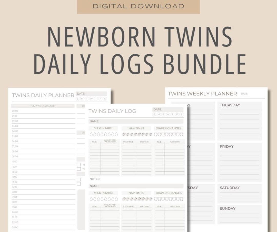 Newborn Twins Daily Tracker Printable, Twin Baby Tracker PDF, Newborn Twin Log, Twin Feeding ...