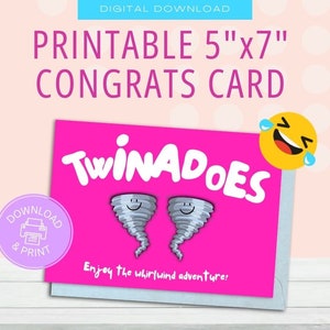 Geboortekaart tweeling Grappige baby-tweeling-wenskaart Gefeliciteerd Instant Download PDF-kaartsjabloon Kraamcadeau Twinadoes Pink Boho