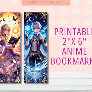 Anime Bookmark, Printable bookmark, Fantasy Bookmark, Anime lovers Bookmark, Gift for book lovers, Bookmark for twins, Instant Download