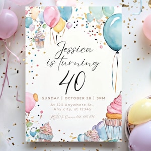 Editable 40th Birthday Invitation: Chic Forty Party Invite (Digital)