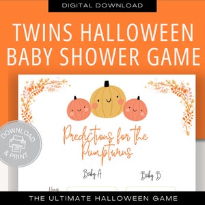Cartes de jeu de prédiction de jumeaux d'Halloween Jeux de baby shower imprimables Jeux de citrouilles pour bébés jumeaux Prédictions neutres pour le sexe pour les bébés Prédictions
