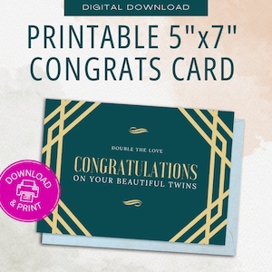 Tweeling geboortewenskaart Gefeliciteerd nieuwe baby's Instant Digitale download pdf Vintage Retro jaren 1920 baby's welkom baby