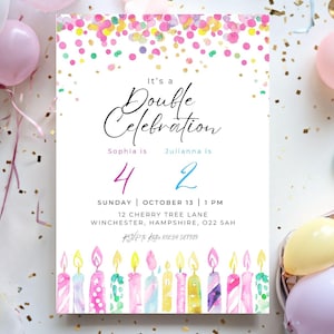 Joint party invitation, Sibling birthday invitation, Double Birthday Invitation, Two Birthday Invite,  Invitation, Joint Birthday Invite