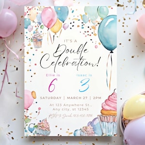 Joint party invitation, Sibling birthday invitation, Double Birthday Invitation, Two Birthday Invite,  Invitation, Joint Birthday Invite