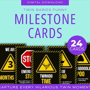 Twin Baby Milestone Cards Divertente alternativa Download digitale istantaneo per i momenti speciali dei gemelli Ragazzi Baby Shower Regalo Segnaletica stradale Foto Prop