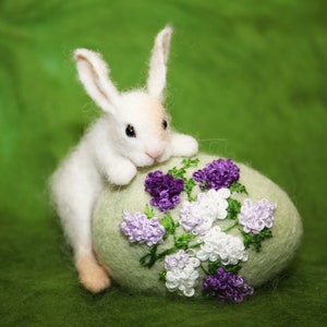 Needle Felted/  miniature sculpture/ hare/ bunny on egg/ rabbit/ Easter /handmade gift