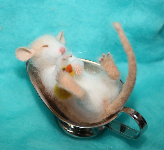 needle felted Mouse doll house miniatures needle felted teapot with Mouse felted animals felted teapot Needle felted Mouse