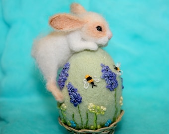 Needle Felted/ Miniature/ bunny/ Easter egg/ rabbit/ hare/ handmade gift