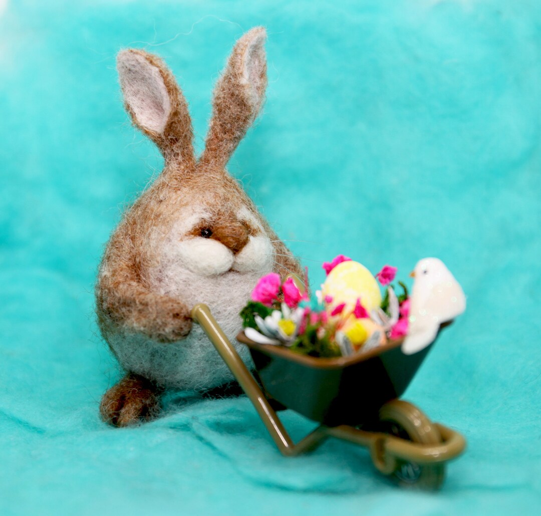Needle Felted/ Miniature Sculpture/ Hare/ Bunny on Egg/ Rabbit/ Easter ...