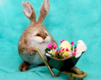 Needle Felted/  miniature sculpture/ hare/ bunny on egg/ rabbit/ Easter gift/handmade gift