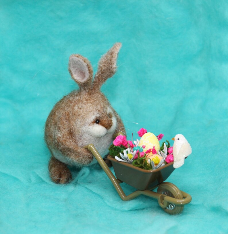 Needle Felted/ Miniature Sculpture/ Hare/ Bunny on Egg/ Rabbit/ Easter ...