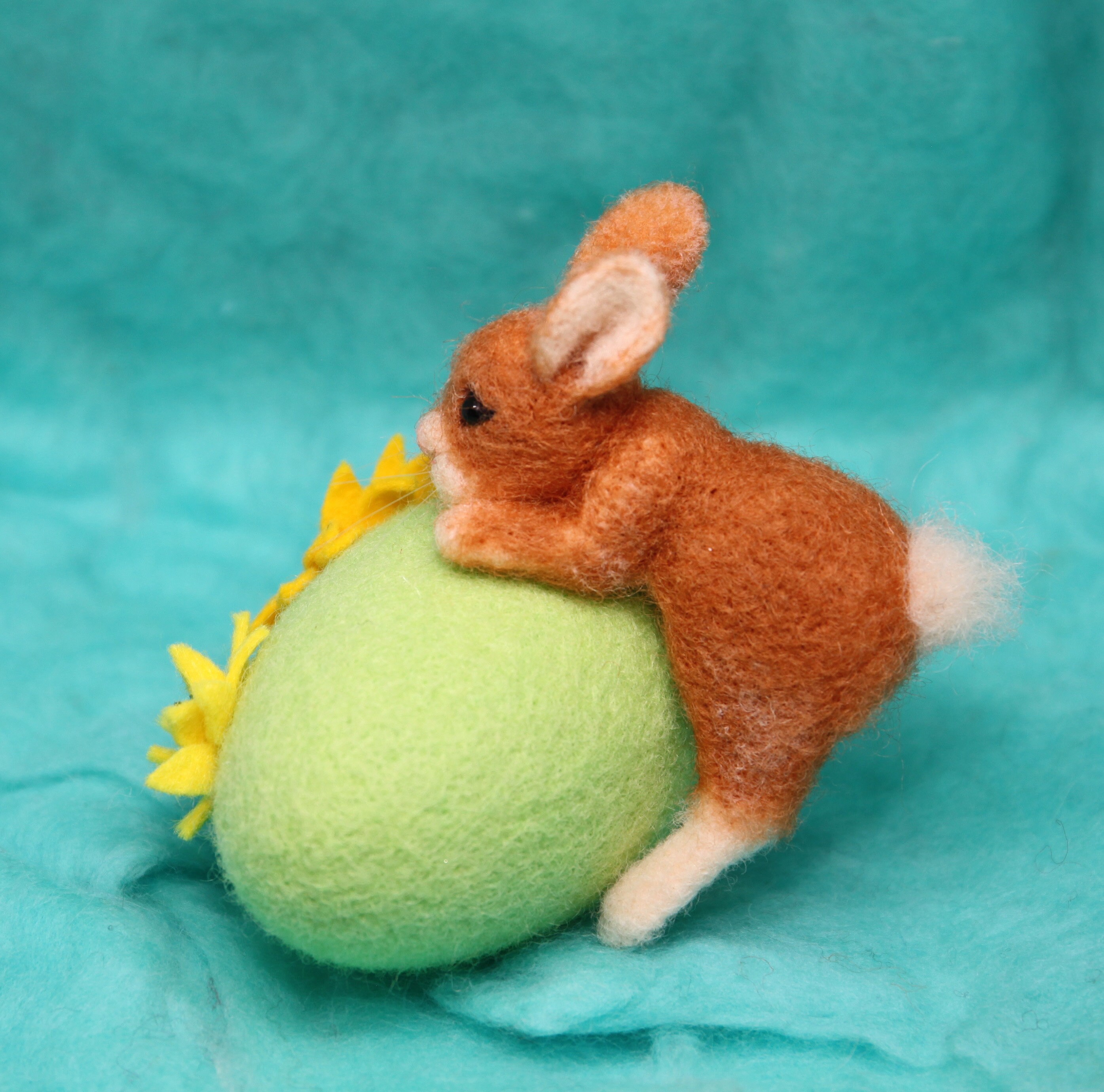 Needle Felted/ Miniature Sculpture/ Hare/ Bunny on Egg/ Rabbit/ Easter ...