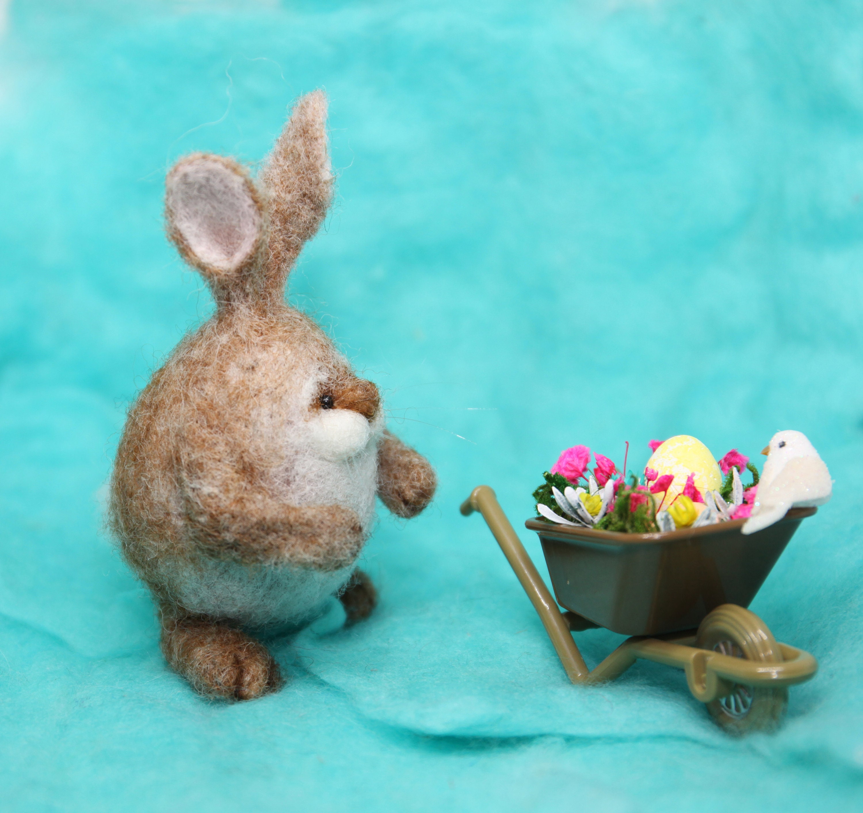Needle Felted/ Miniature Sculpture/ Hare/ Bunny on Egg/ Rabbit/ Easter ...