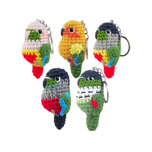 Virkad Grönkindad Conure Nyckelring, Uppstoppad Jenday, Crimson Bellied, Svarthuvad, Kanel, Nanday Papegoja