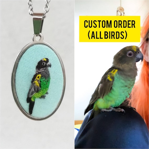 Custom Bird Pendant Necklace Parrot Jewelry Pet Loss Portrait