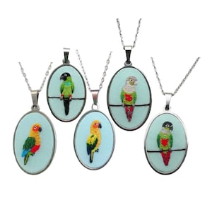 Green Cheeked Conure Necklace, Jenday Conure Pandant, Parrot Jewelry Gift For Mom, Bird Loss Portrait Necklace, Custom Bird Pendant