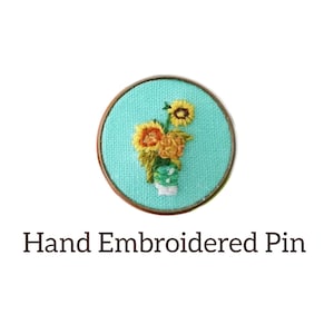 Van Gogh Pin Sunflower Brooch, Hand Embroidered Painting Art Badge, Artistic Painter Jewelry, Artist Gifts Women, Small Famous Canvas Art