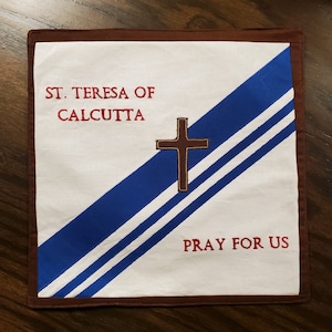 Fabric Catholic Saint Banner - St. Teresa of Calcutta - Hand Embroidered Wall Hanging