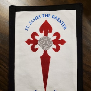 Fabric Catholic Saint Banner - St. James the Greater - Hand Embroidered Wall Hanging